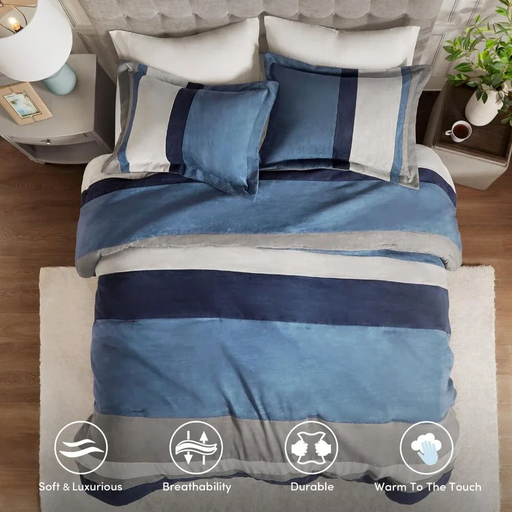 NWT Comfort Spaces 3-Piece Luxe Microsuede Comforter Set Blue Multi Full / Queen - Picture 2 of 8